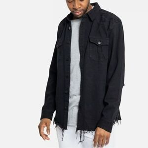 Victorious Men's Distressed Cotton Frayed Hem Denim Jacket Shirt Size 5X